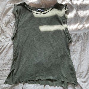 Olive Raw Hem Muscle Tee | Michelle USA